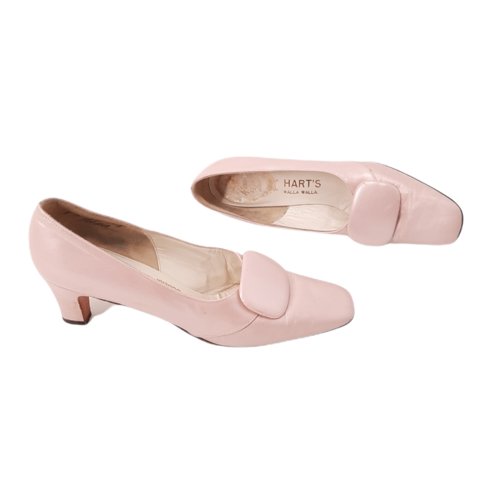 VTG 60s A'mano Flirt Last Hart's Walla Walla Pale Pink Leather Button Vamp Heels